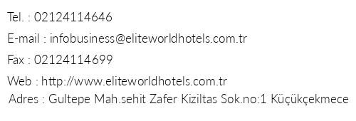Elite World Business Hotel telefon numaralar, faks, e-mail, posta adresi ve iletiim bilgileri